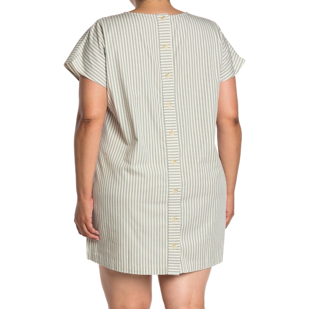 New Madewell Stripe Button Back Easy Dress in York Stripe Sage Mist Sz XL